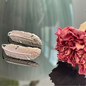 New Solid Large Sterling Silver 925 Feather Earrings